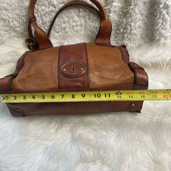 Fossil Reissue Satchel Handbag Vintage  Leather tan&brown antique tone Hardwares - Picture 8 of 16